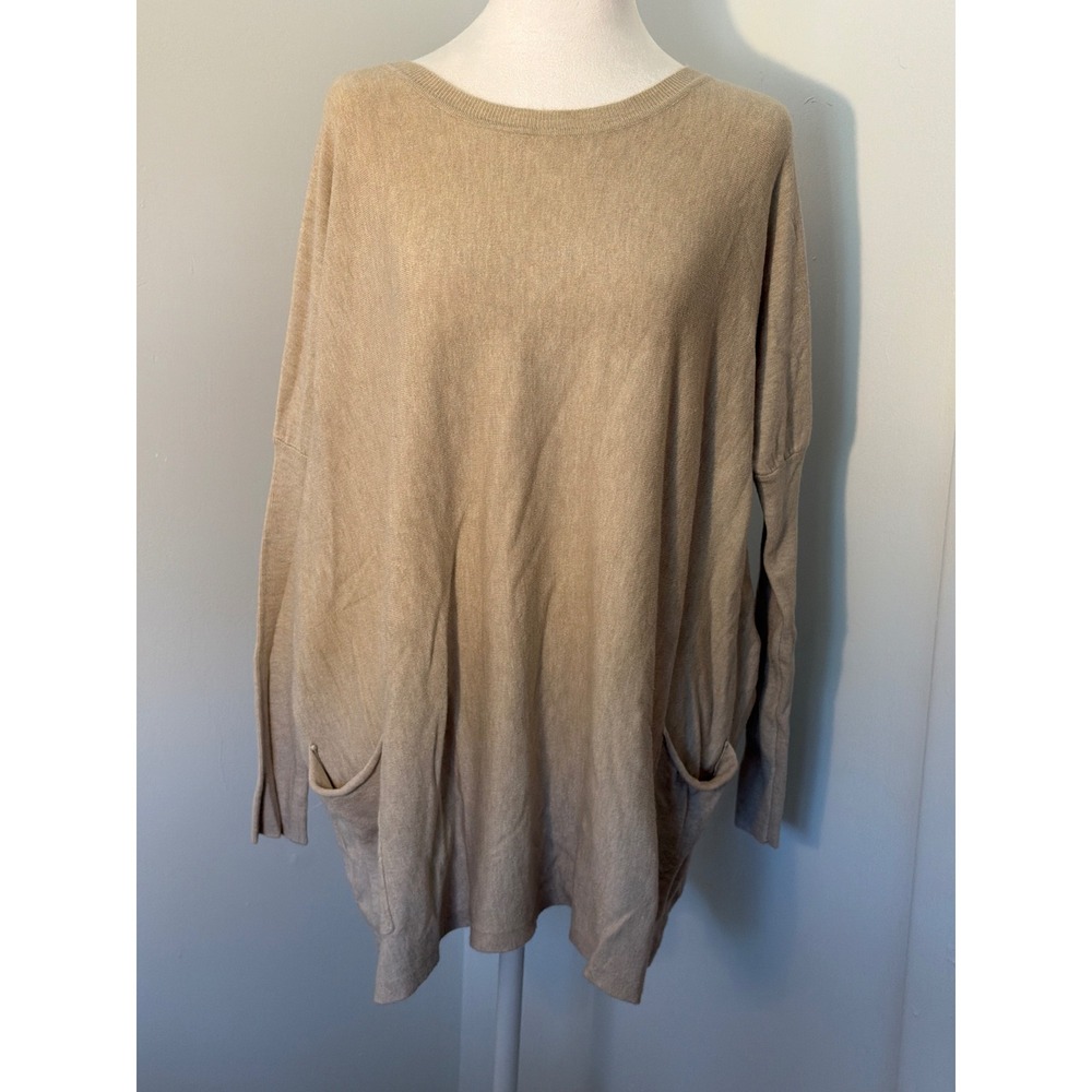 Tea N Rose Oversized Drop Shoulder Sweater Tan Beige Soft Knit Pockets S/M